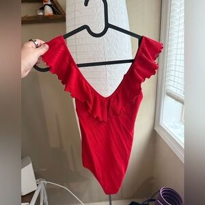 Wilfred Aritzia Danette Ribbed Ruffle Bodysuit Sz XS